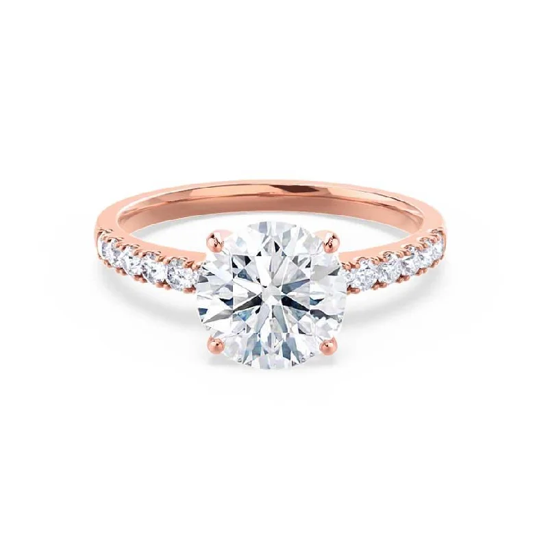 GISELLE - Round Moissanite & Diamond 18k Rose Gold Solitaire Ring