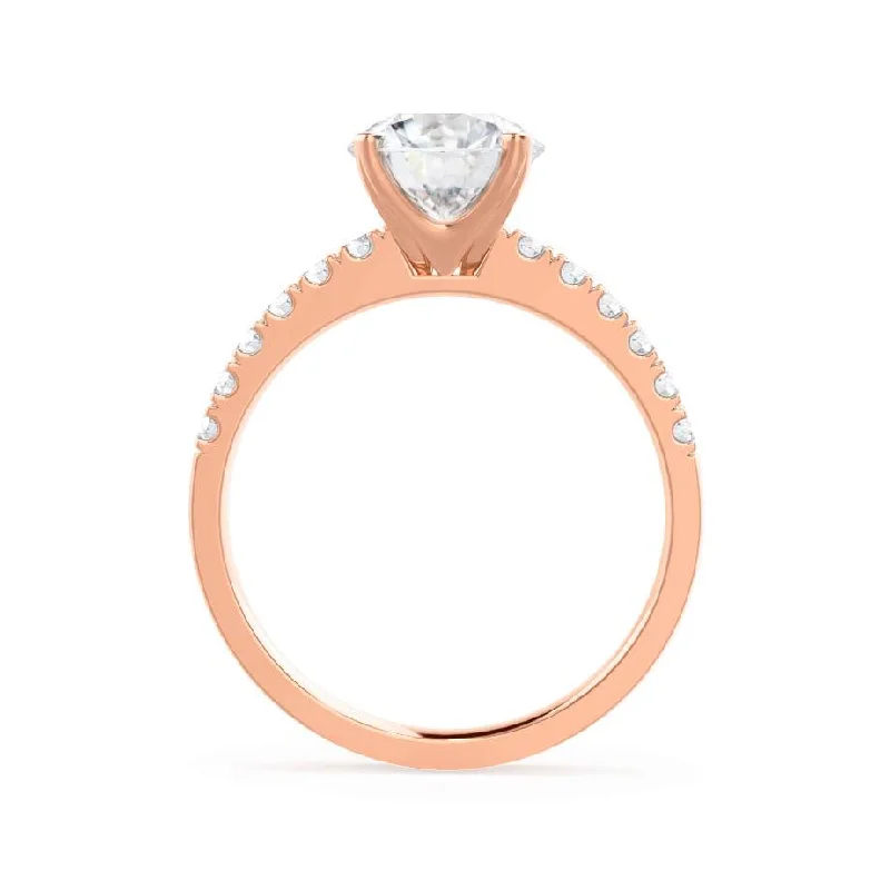 GISELLE - Round Moissanite & Diamond 18k Rose Gold Solitaire Ring