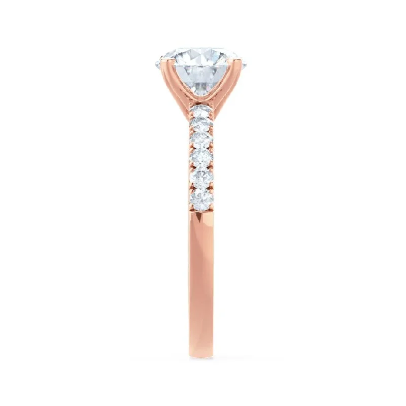 GISELLE - Round Moissanite & Diamond 18k Rose Gold Solitaire Ring