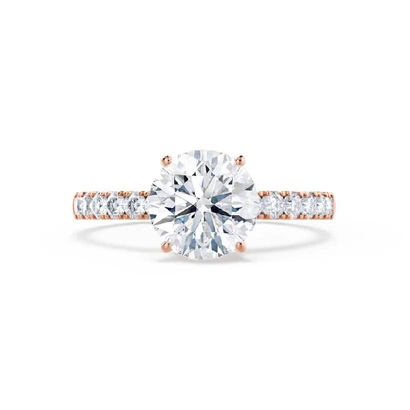 GISELLE - Round Moissanite & Diamond 18k Rose Gold Solitaire Ring