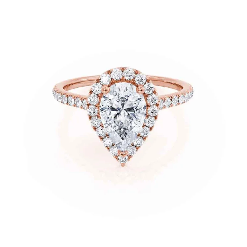 HARLOW - Pear Moissanite & Diamond 18k Rose Gold Halo