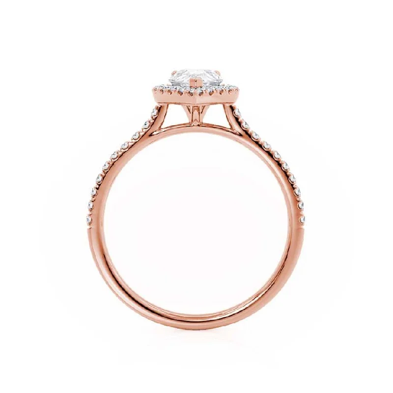 HARLOW - Pear Moissanite & Diamond 18k Rose Gold Halo