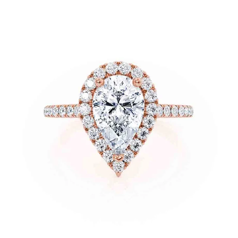 HARLOW - Pear Moissanite & Diamond 18k Rose Gold Halo