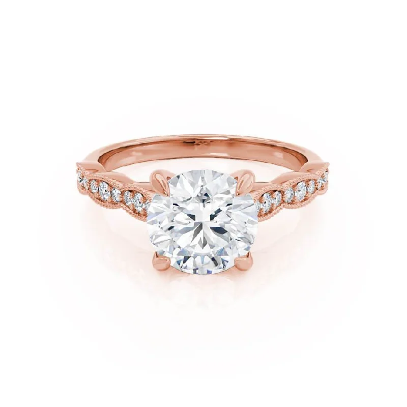 HONOR - Round Moissanite 18k Rose Gold Shoulder Set Ring