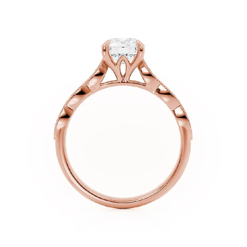 HONOR - Round Moissanite 18k Rose Gold Shoulder Set Ring