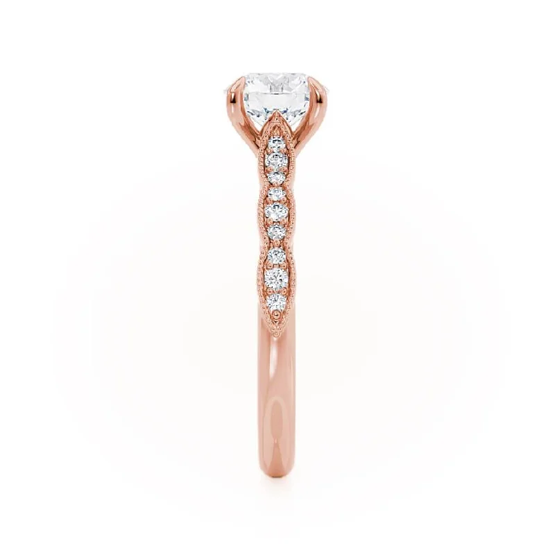 HONOR - Round Moissanite 18k Rose Gold Shoulder Set Ring