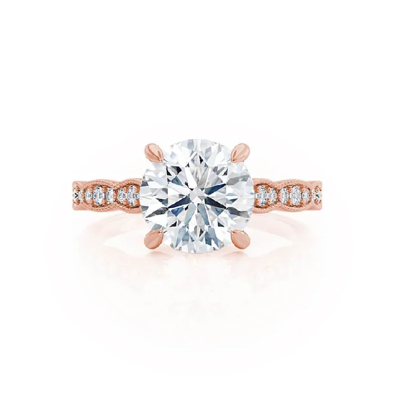 HONOR - Round Moissanite 18k Rose Gold Shoulder Set Ring