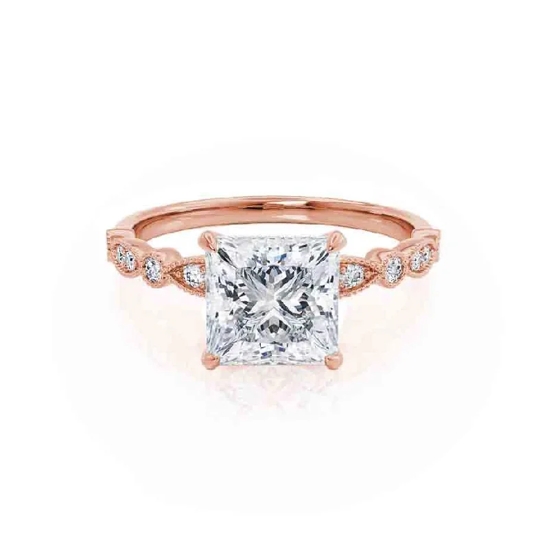 HOPE - Princess Moissanite & Diamond 18k Rose Gold Vintage Shoulder Set