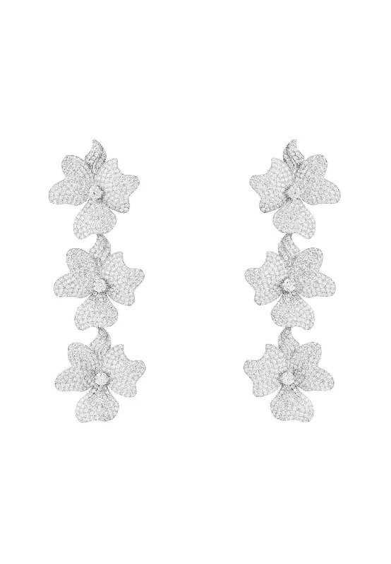 Jasmine Flower Triple Drop Earrings Silver