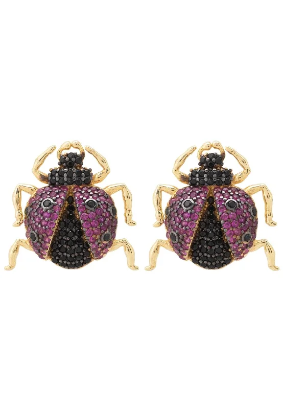 Ladybird Large Bug Stud Earrings Gold