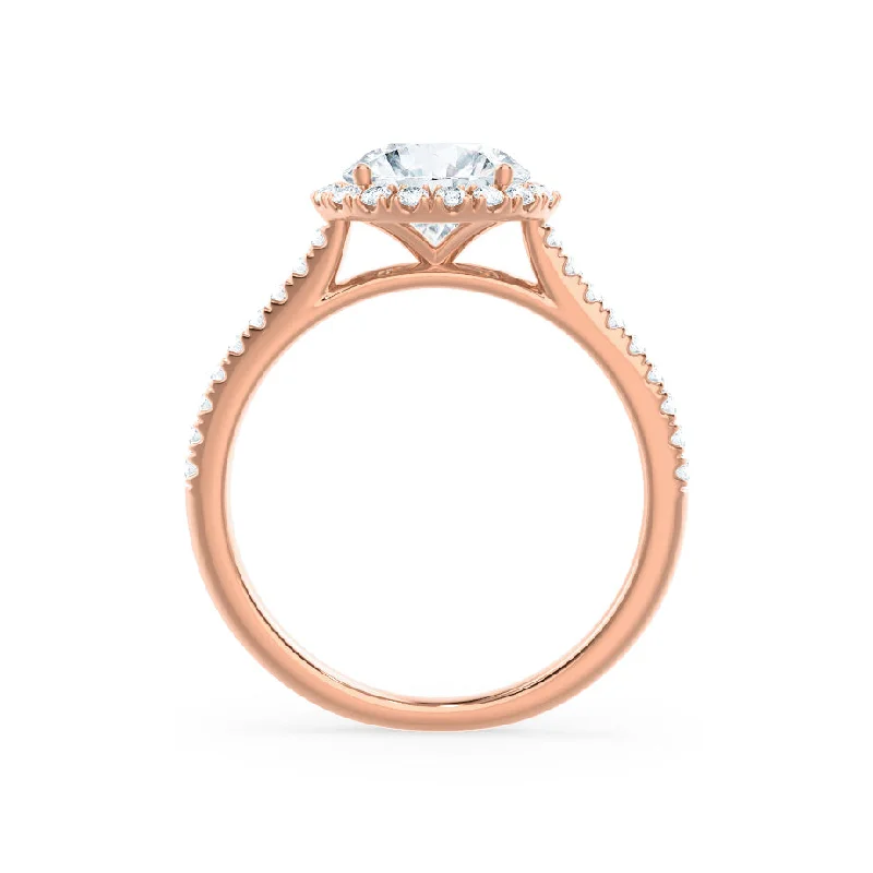 LAVENDER - Round Moissanite & Diamond 18k Rose Gold Petite Halo Ring