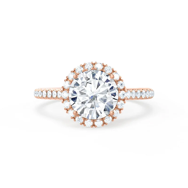 LAVENDER - Round Moissanite & Diamond 18k Rose Gold Petite Halo Ring