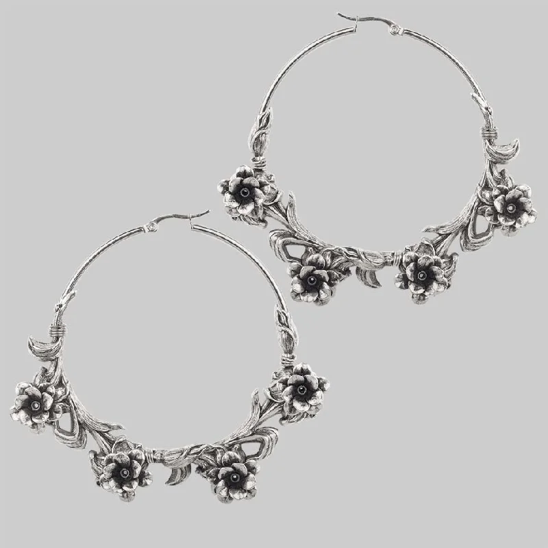 LAVISH. Wild Rose Hoop Earrings - Silver