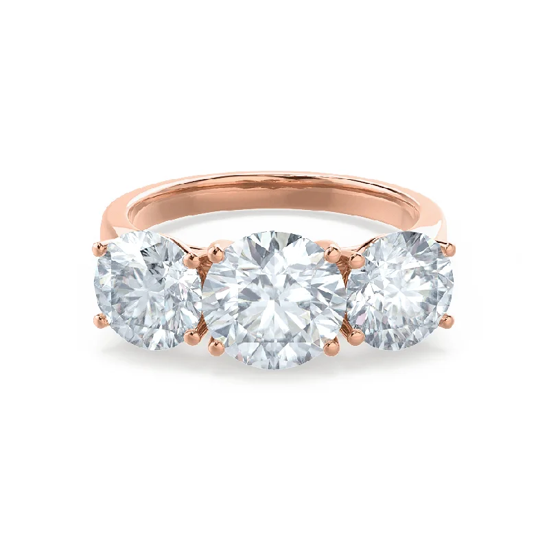 LEANORA - Round Moissanite 18k Rose Gold Trilogy