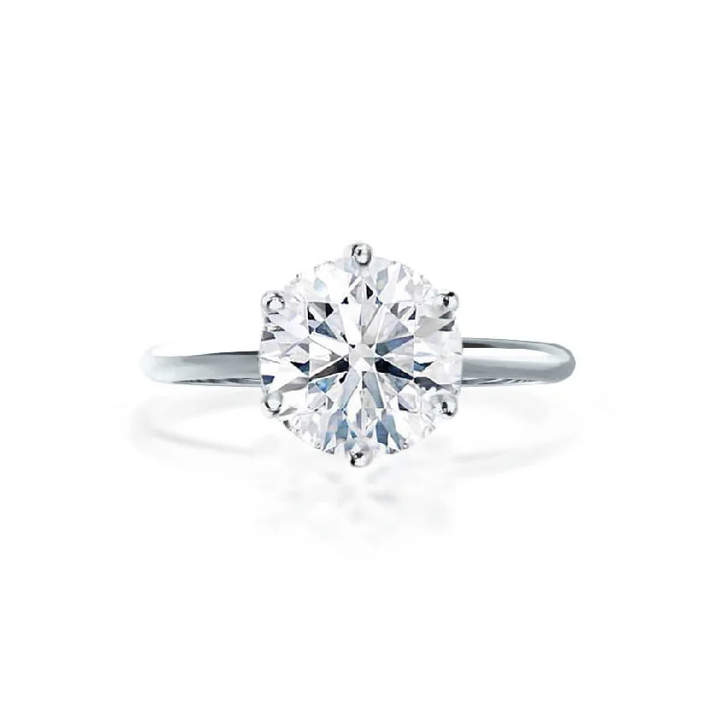 LILLIE - Round Lab Diamond 950 Platinum 6 Prong Knife Edge Solitaire Ring