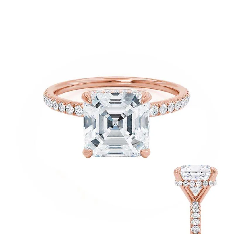 LIVELY - Asscher Moissanite & Diamond 18k Rose Gold Hidden Halo Micro Pavé Shoulder Set