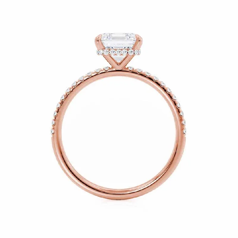 LIVELY - Asscher Moissanite & Diamond 18k Rose Gold Hidden Halo Micro Pavé Shoulder Set