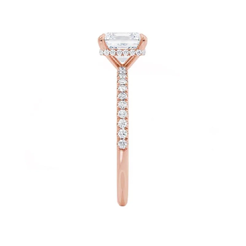 LIVELY - Asscher Moissanite & Diamond 18k Rose Gold Hidden Halo Micro Pavé Shoulder Set