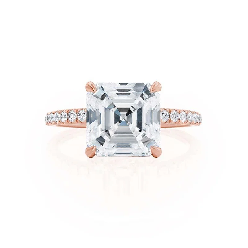 LIVELY - Asscher Moissanite & Diamond 18k Rose Gold Hidden Halo Micro Pavé Shoulder Set