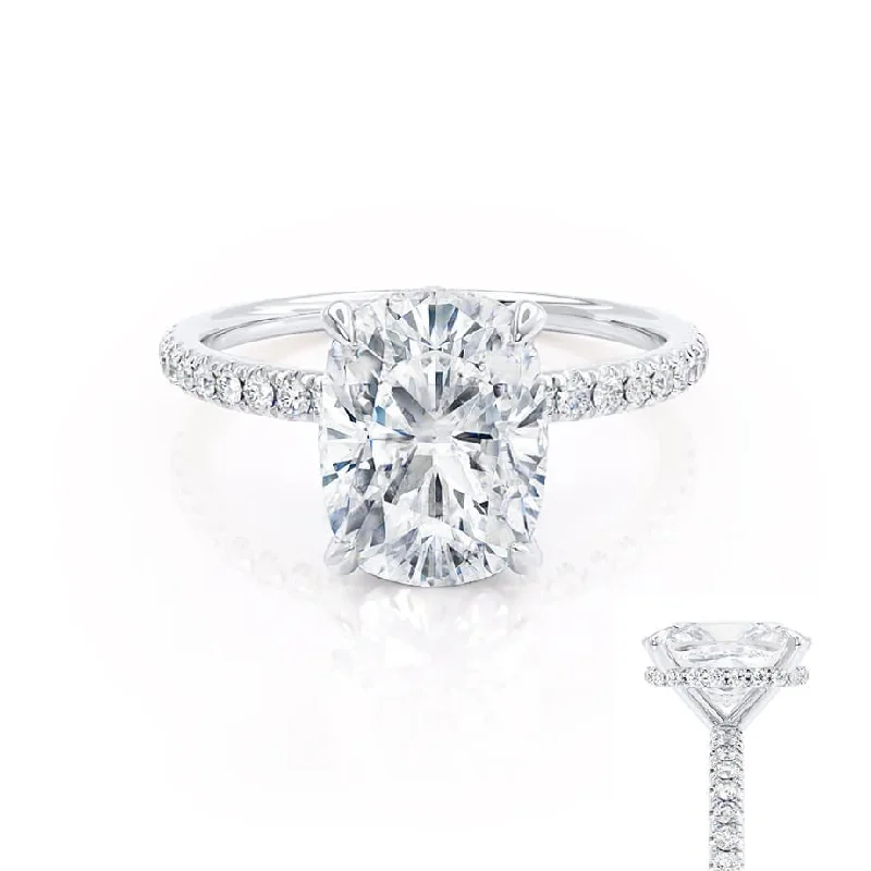 LIVELY - Elongated Cushion Lab Diamond Platinum Petite Hidden Halo Pavé Shoulder Set