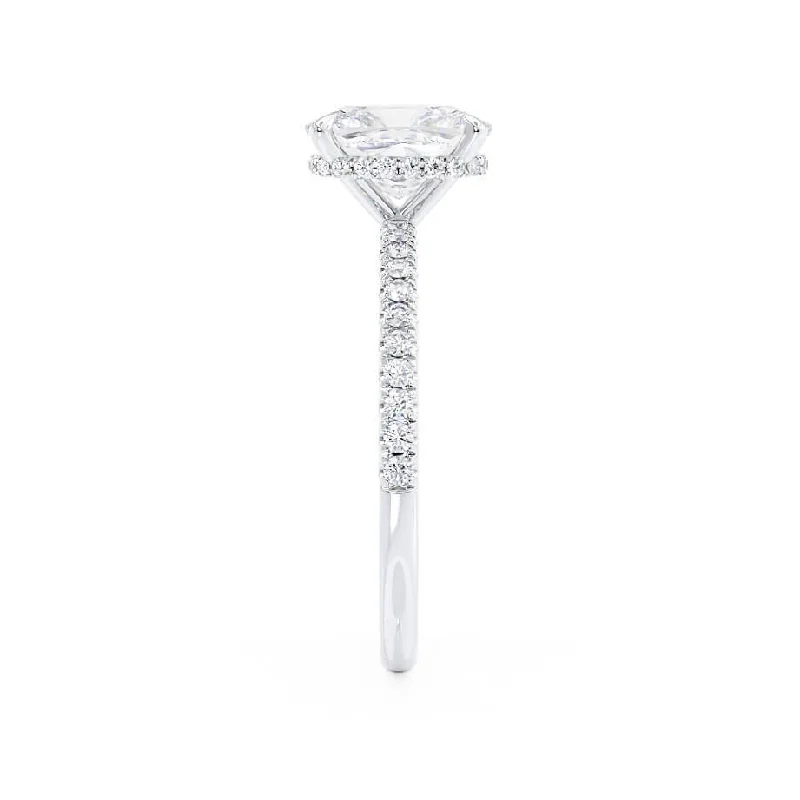 LIVELY - Elongated Cushion Lab Diamond Platinum Petite Hidden Halo Pavé Shoulder Set