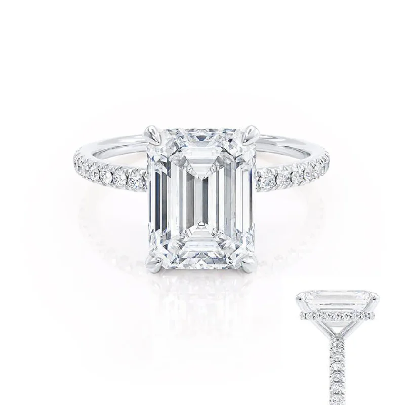 LIVELY - Emerald Lab Diamond & Diamond Platinum Hidden Halo Micro Pavé Shoulder Set