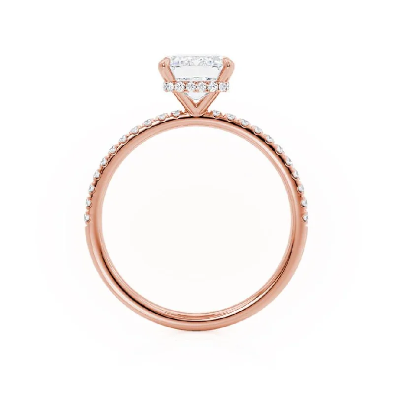 LIVELY - Emerald Moissanite & Diamond 18k Rose Gold Petite Hidden Halo Pavé Shoulder Set Ring