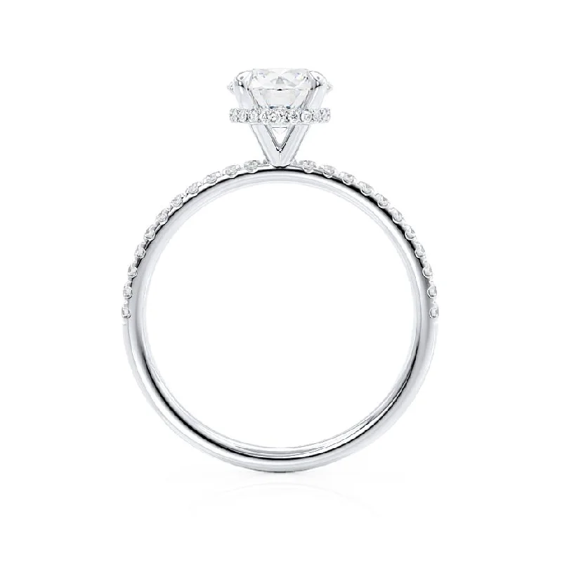 LIVELY - Round Lab Diamond 950 Platinum Petite Hidden Halo Pavé Shoulder Set Ring