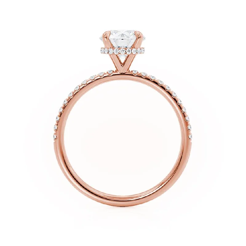 LIVELY - Round Moissanite & Diamond 18k Rose Gold Hidden Halo Micro Pavé Shoulder Set Ring