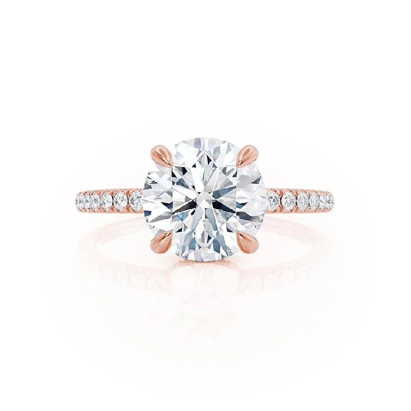 LIVELY - Round Moissanite & Diamond 18k Rose Gold Hidden Halo Micro Pavé Shoulder Set Ring