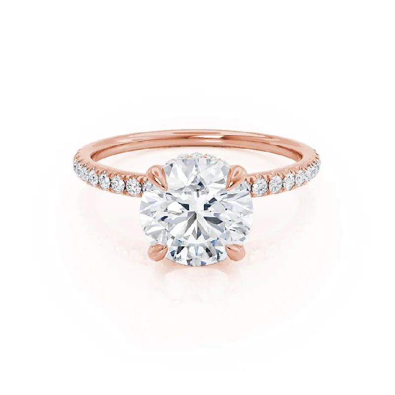 LIVELY - Round Moissanite & Diamond 18k Rose Gold Hidden Halo Micro Pavé Shoulder Set Ring