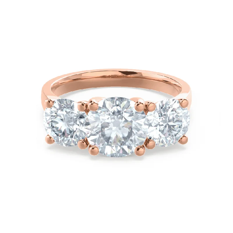 LORELLA - Round Moissanite 18k Rose Gold Trilogy Ring