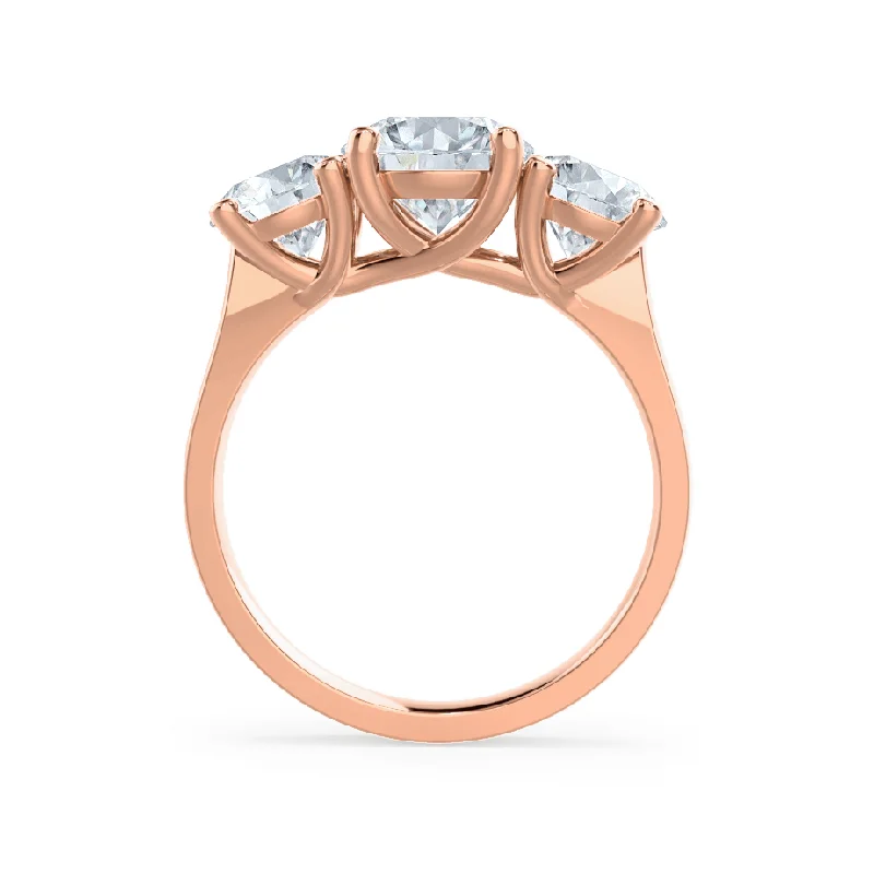 LORELLA - Round Moissanite 18k Rose Gold Trilogy Ring