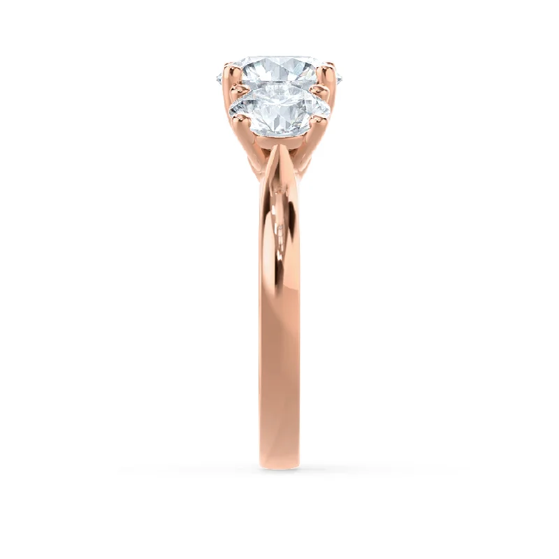 LORELLA - Round Moissanite 18k Rose Gold Trilogy Ring