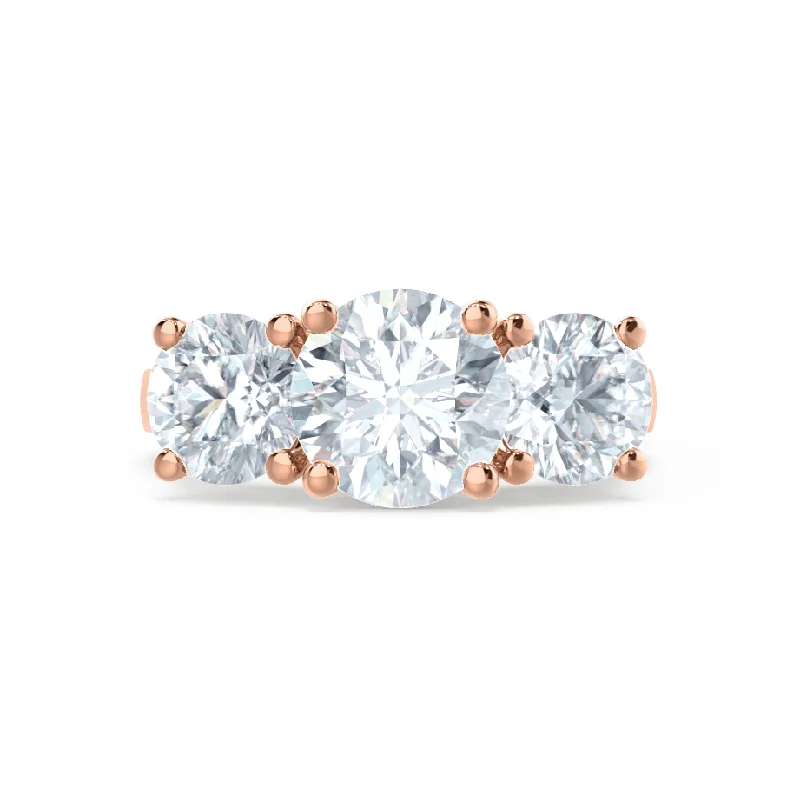 LORELLA - Round Moissanite 18k Rose Gold Trilogy Ring