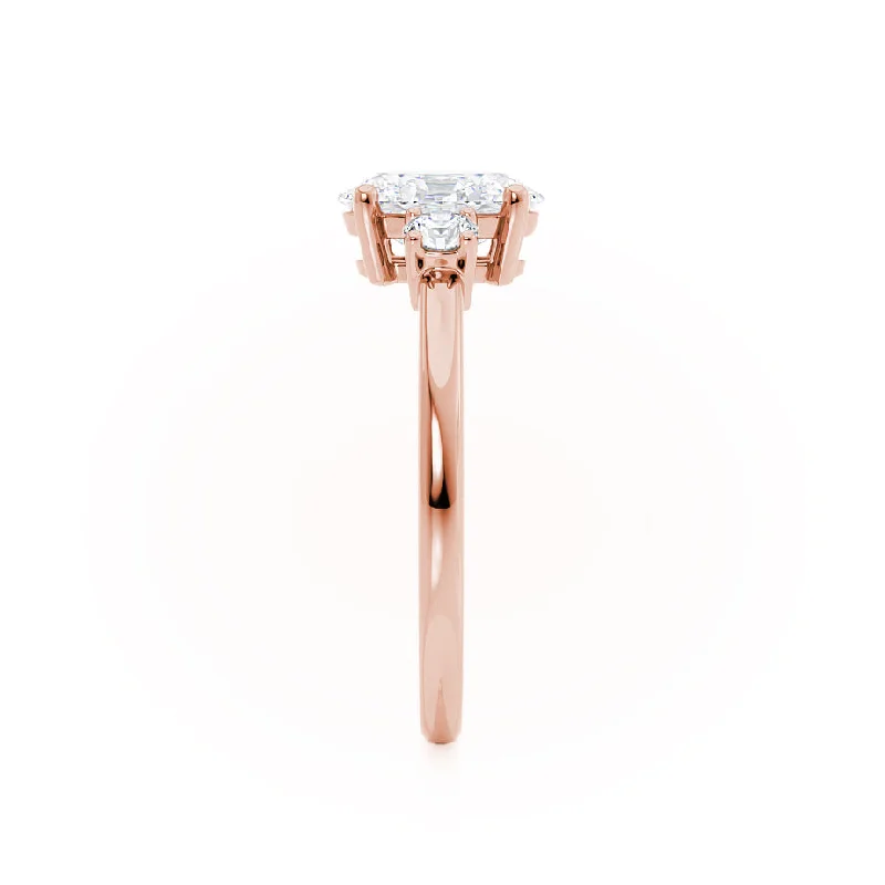 LOUELLA - Moissanite Oval Petite Trilogy Engagement Ring 18k Rose Gold