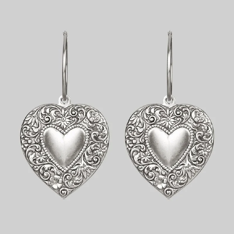 LOVE STRUCK. Heart Hoop Earrings - Silver