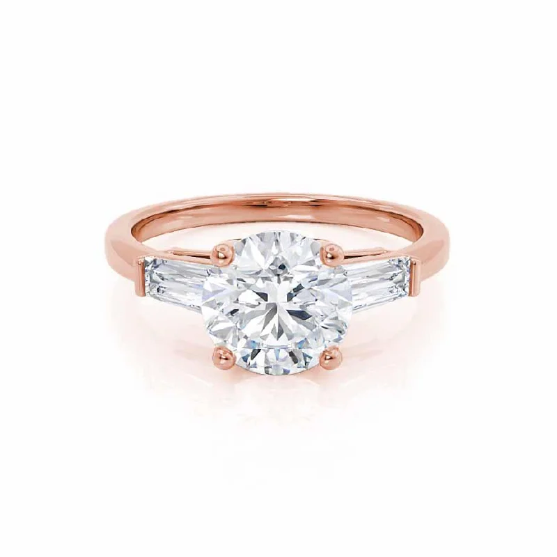 LOVETTA - Round Moissanite & Diamond Baguette 18k Rose Gold Trilogy