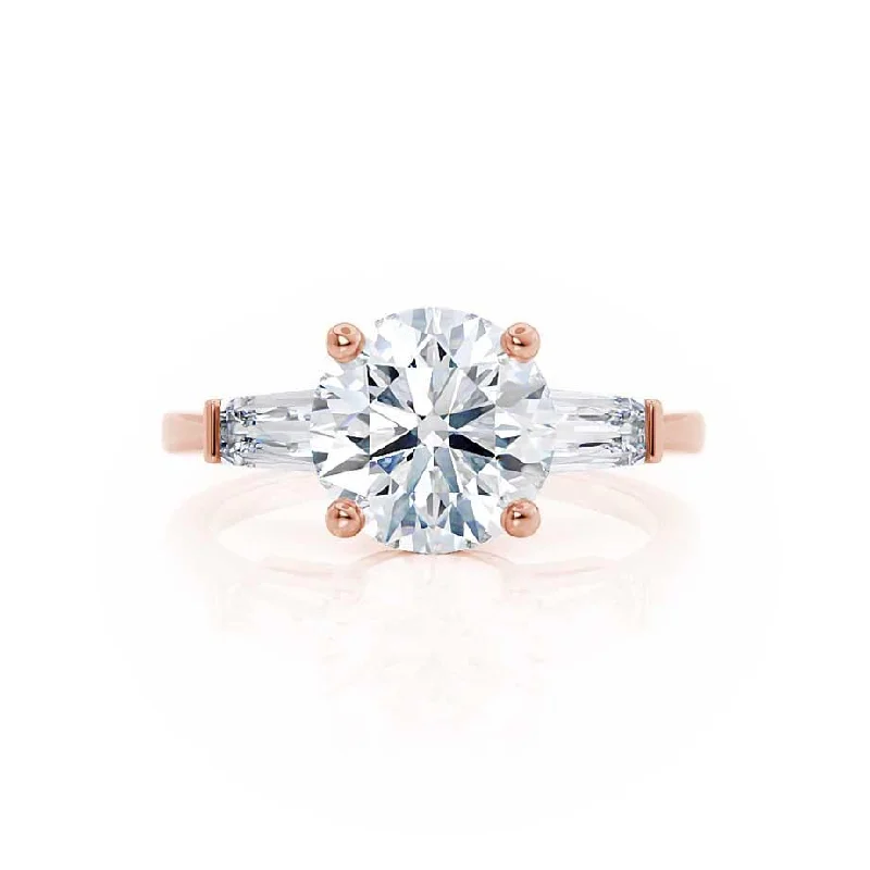 LOVETTA - Round Moissanite & Diamond Baguette 18k Rose Gold Trilogy