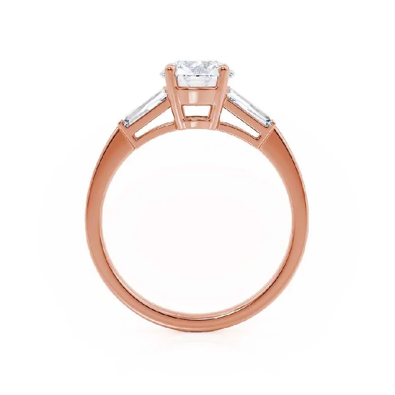 LOVETTA - Round Moissanite & Diamond Baguette 18k Rose Gold Trilogy