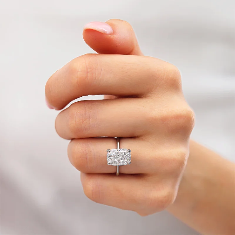 LULU - Elongated Cushion Lab Diamond Platinum Petite Solitaire