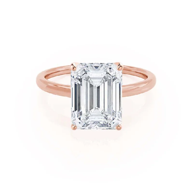 LULU - Emerald Lab Diamond 18k Rose Gold Petite Solitaire