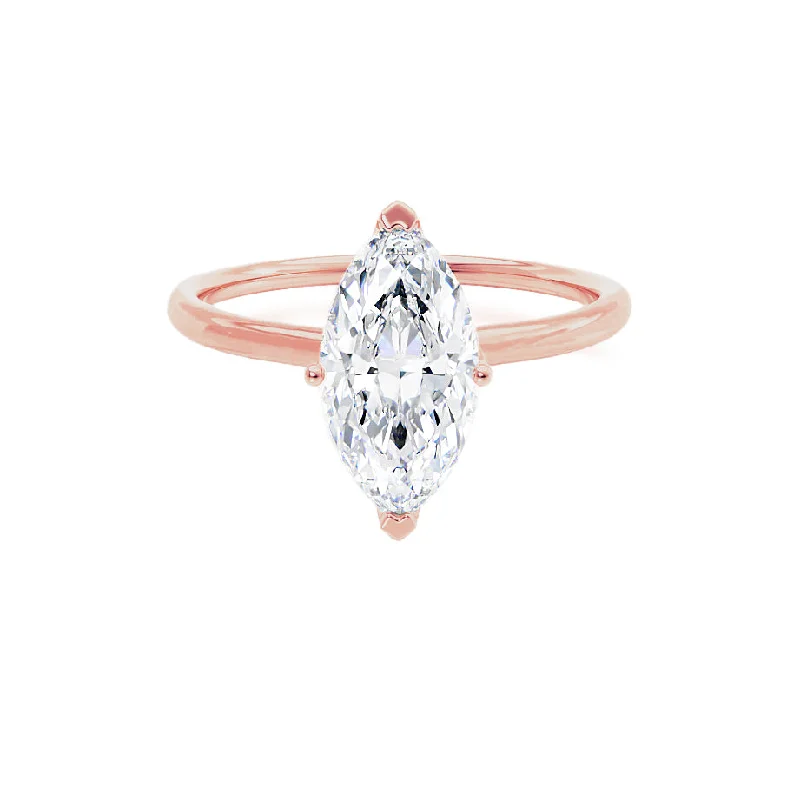 LULU - Marquise Moissanite 18k Rose Gold Petite Solitaire Ring