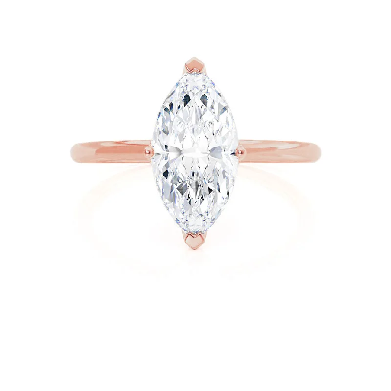 LULU - Marquise Moissanite 18k Rose Gold Petite Solitaire Ring