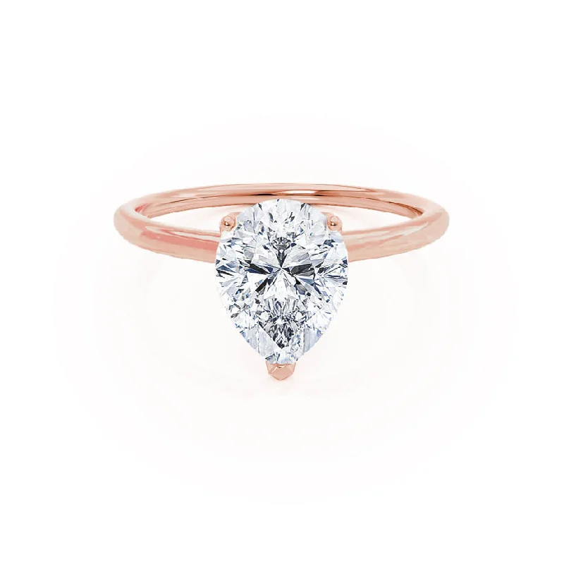 LULU - Pear Moissanite 18k Rose Gold Petite Solitaire Ring