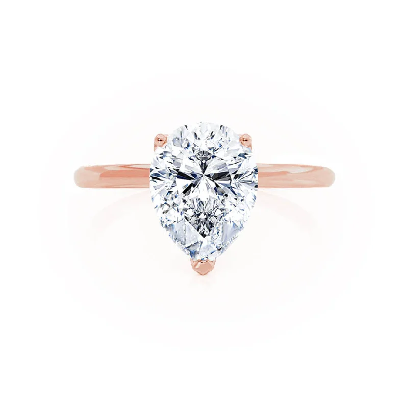 LULU - Pear Moissanite 18k Rose Gold Petite Solitaire Ring