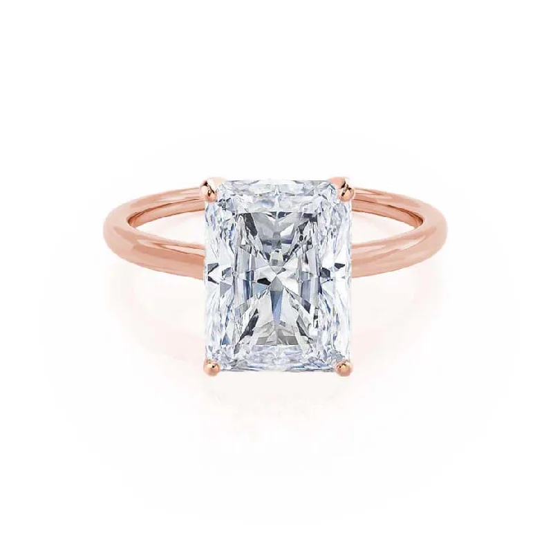 LULU - Radiant Moissanite 18k Rose Petite Solitaire