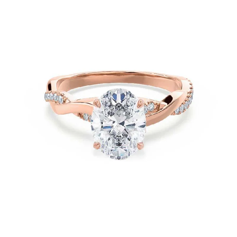 EDEN - Oval Moissanite & Diamond 18k Rose Gold Vine Solitaire Ring