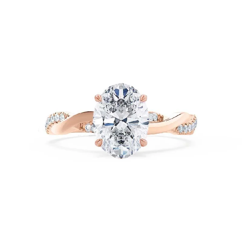 EDEN - Oval Moissanite & Diamond 18k Rose Gold Vine Solitaire Ring