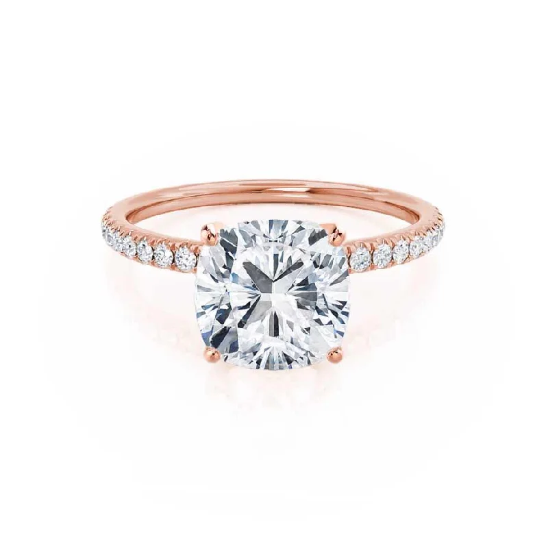 MACY -  Cushion Moissanite & Diamond 18k Rose Gold Petite Pavé Ring